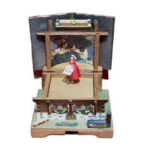 Swiss Cottage/Cabin Music Movement Box Pretty Blue Danube Woman In Red Dancing